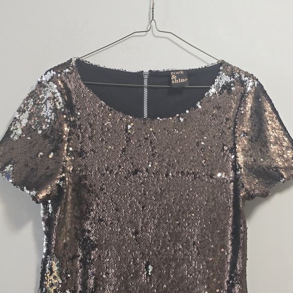 Rock & Shine Sequin Short Sleeve Cocktail Dress - Bronze - Picture 3 of 8